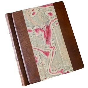 Italian Leather Bound Hand-Marbled Photo Album Scrapbook Black Paper Pages